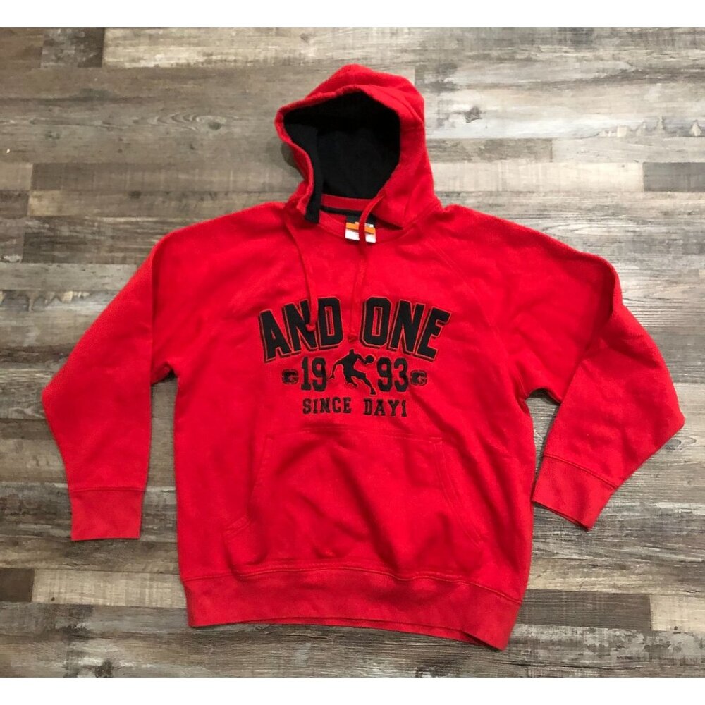 Vtg Vintage And One Mens Red Large Basketball Hoodie Sweatshirt Pullover
